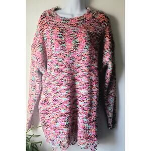 Umgee Womens New Multicolor Distressed Fuzzy Tunic Sweater Size Large Boho